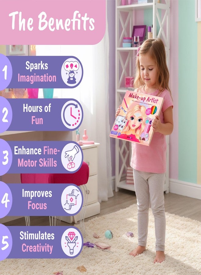 BSCOOL Make-up Artist. 3 in 1 Fun Makeup, Sticker, Coloring Kit, Includes Color Pencils, Makeup Palette, and 200+ Stickers. for Girls Ages 5,6,7,8. Christmas Gift for Girls - Image 3